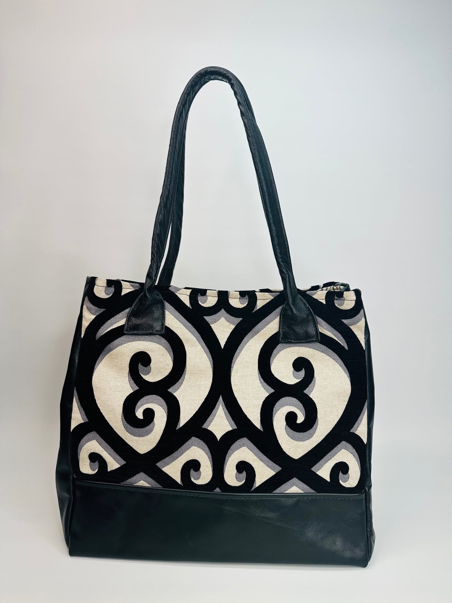 Black Velvet Swirl on Linen Tote